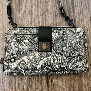 Sakroots Wallet Crossbody (white & black bohemian, paisley, mandala design)